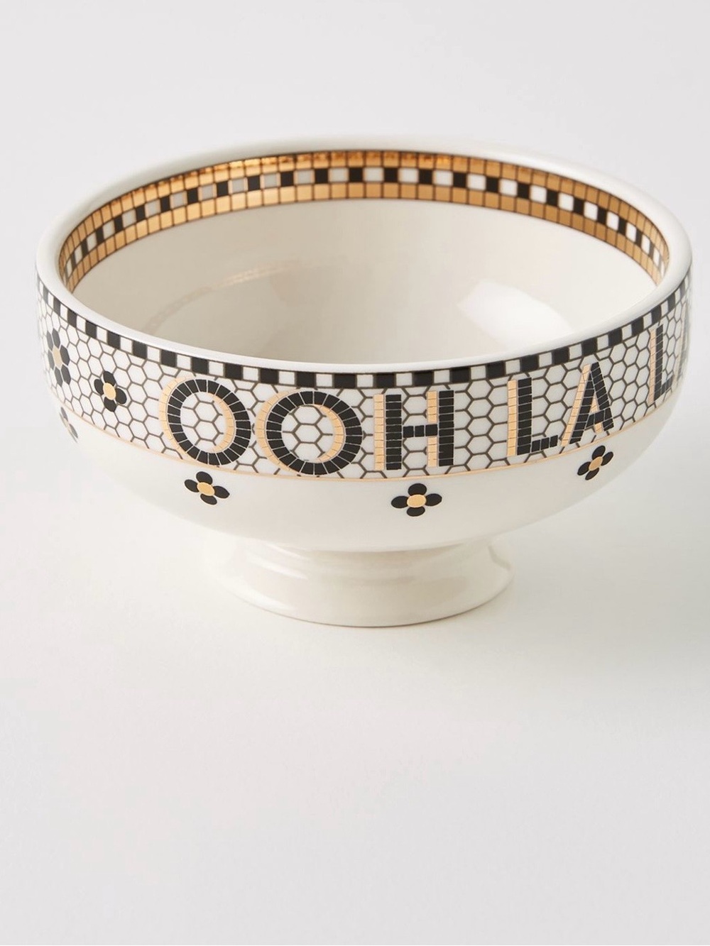 Anthropologie Bistro Tile Stoneware 24k Gold Accent Bowl, Ooh La La